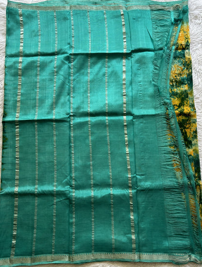 Mangalagiri Pattu Shibori Saree Multi colored complemented with a Sea Blue Zari Border - Sampradaya Designer Studio