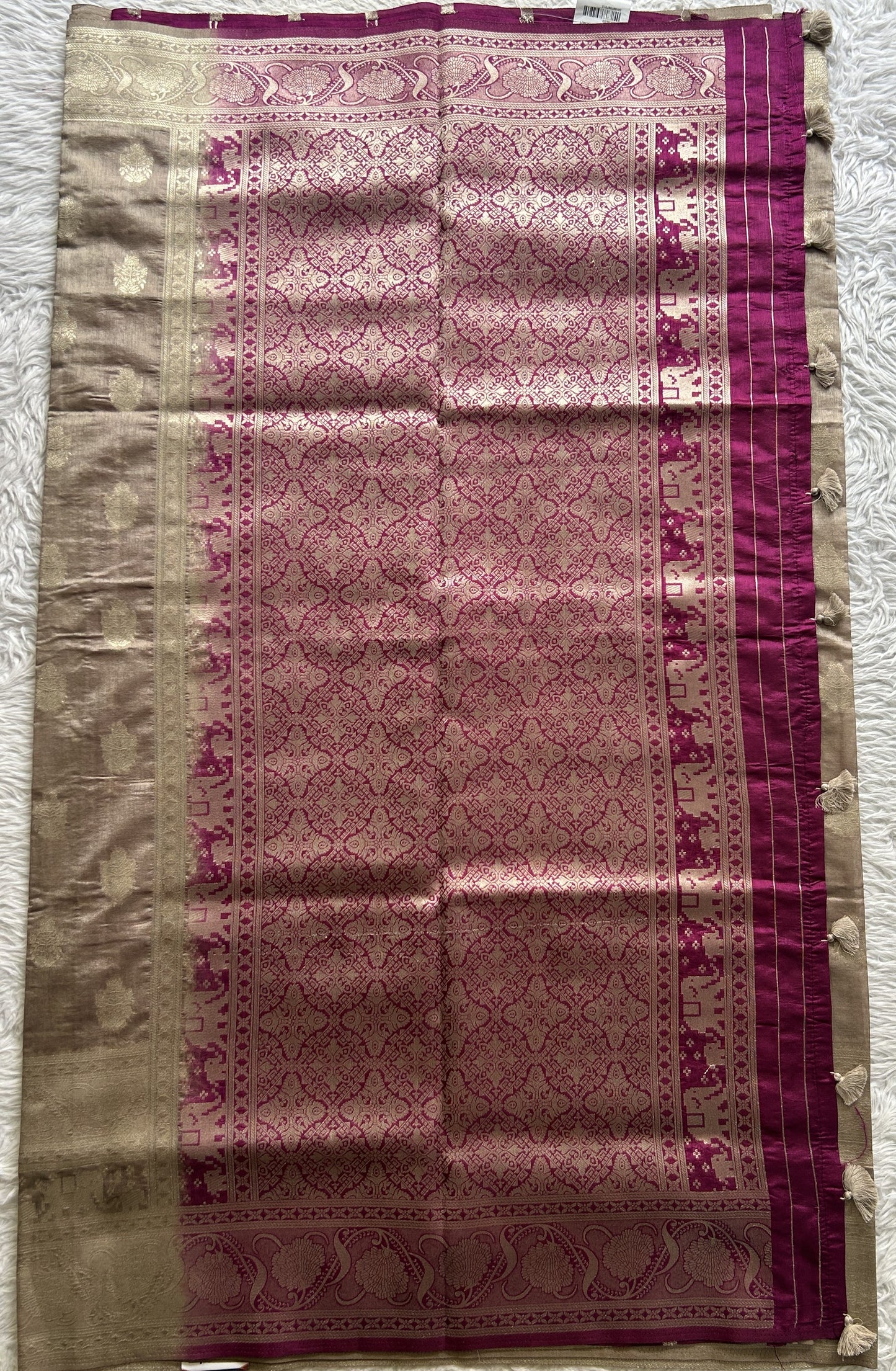Semi Raw Silk Saree Ash Colored Complemented with a Zari Border. - Sampradaya Designer Studio