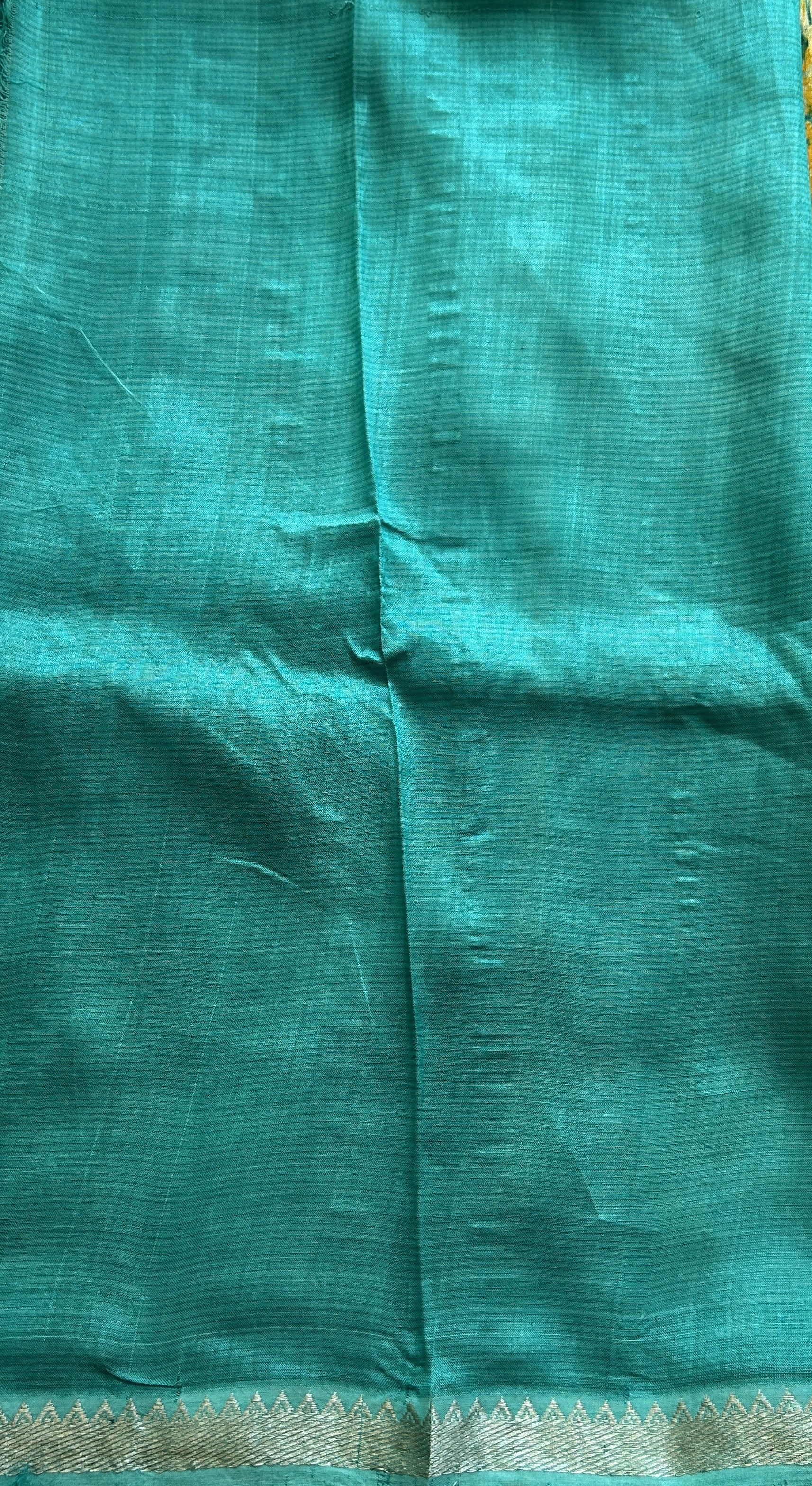 Mangalagiri Pattu Shibori Saree Multi colored complemented with a Sea Blue Zari Border - Sampradaya Designer Studio