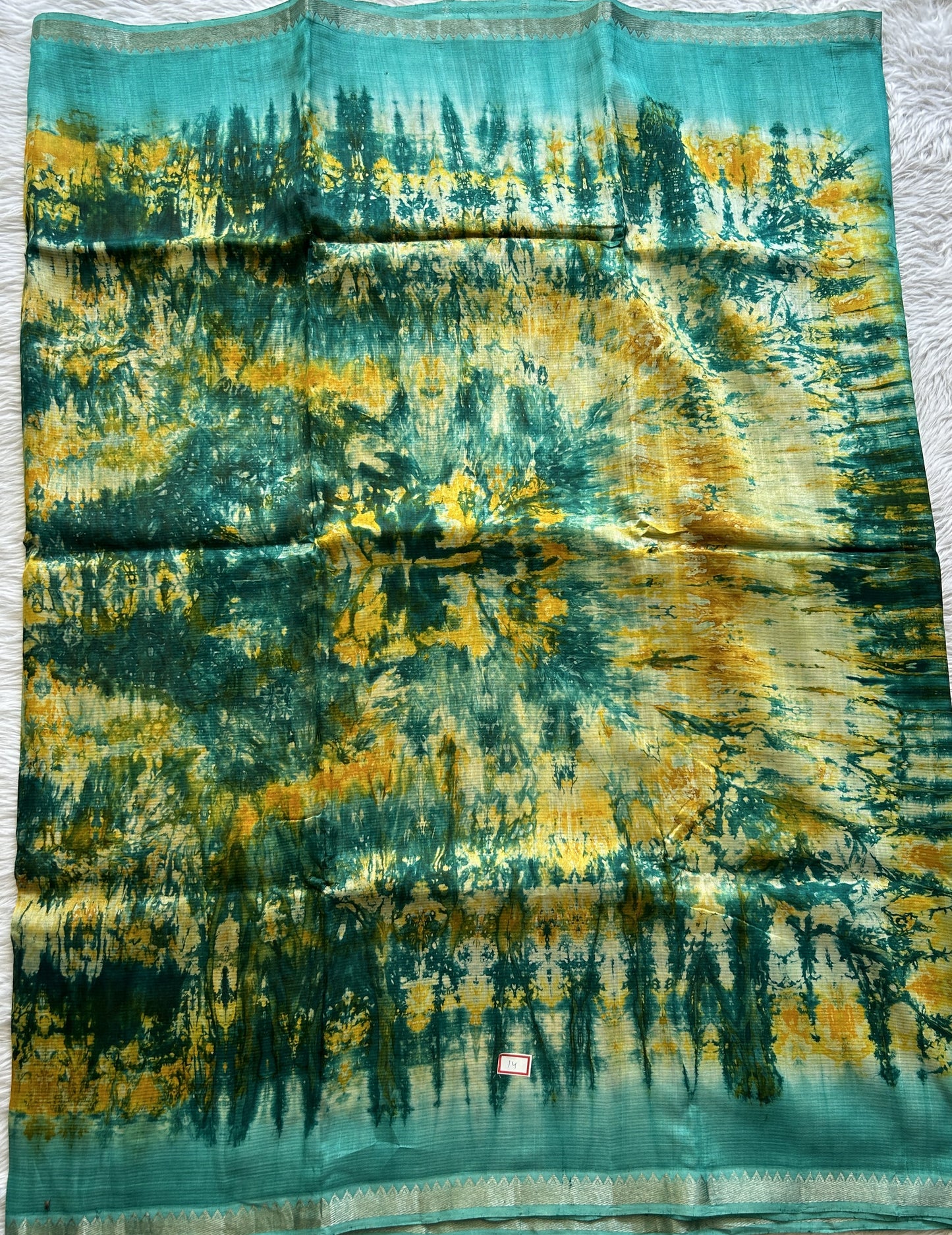 Mangalagiri Pattu Shibori Saree Multi colored complemented with a Sea Blue Zari Border - Sampradaya Designer Studio