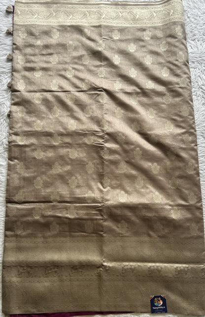 Semi Raw Silk Saree Ash Colored Complemented with a Zari Border. - Sampradaya Designer Studio