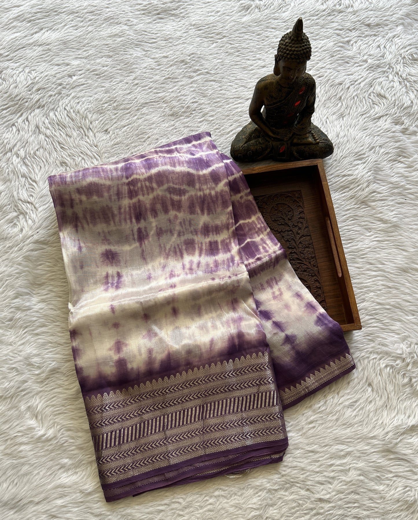 Mangalagiri Pattu Shibori Saree Off White colored complemented with a Purple Color Zari Border - Sampradaya Designer Studio