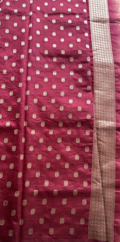 Semi Raw Silk Saree Dusty Peach Colored Complemented with a Zari Border. - Sampradaya Designer Studio
