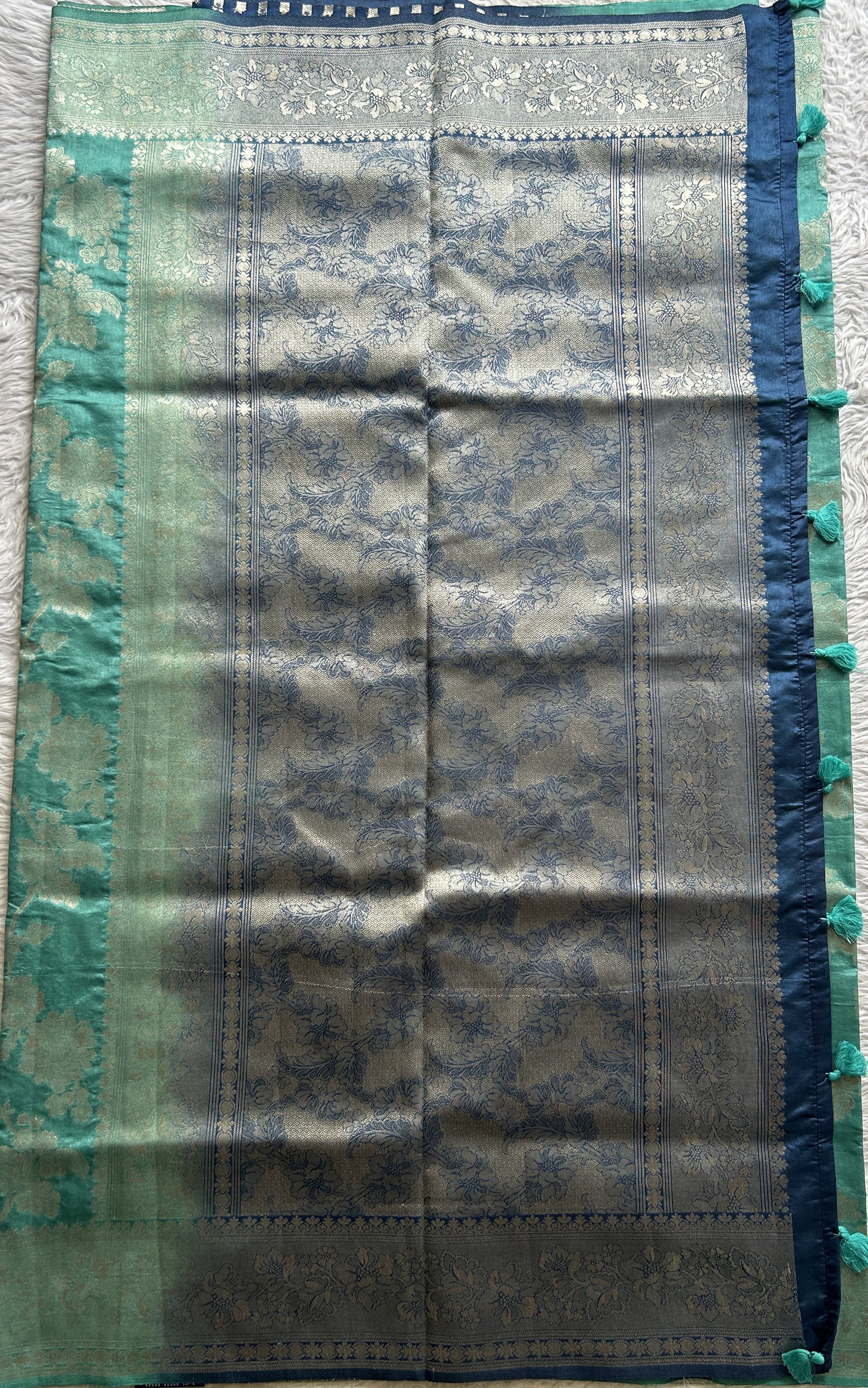 Semi Raw Silk Saree Dusty Blue Colored Complemented with a Zari Border. - Sampradaya Designer Studio