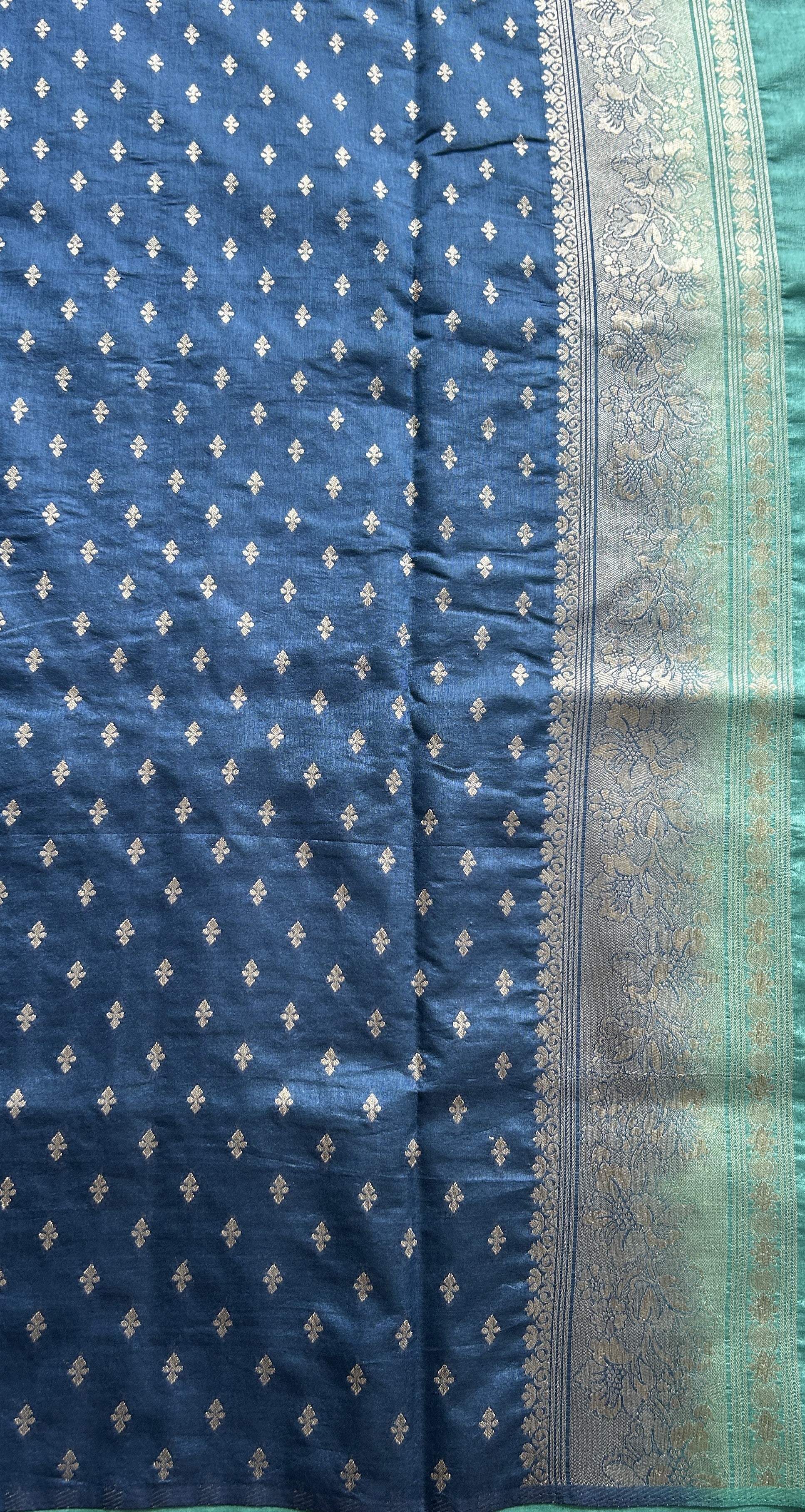 Semi Raw Silk Saree Dusty Blue Colored Complemented with a Zari Border. - Sampradaya Designer Studio