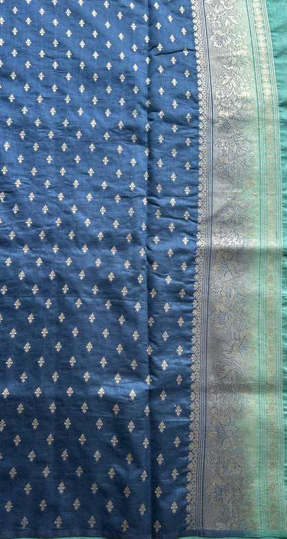 Semi Raw Silk Saree Dusty Blue Colored Complemented with a Zari Border. - Sampradaya Designer Studio