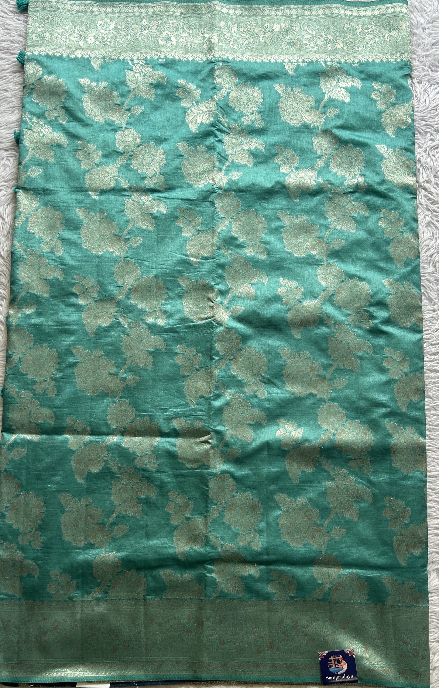 Semi Raw Silk Saree Dusty Blue Colored Complemented with a Zari Border. - Sampradaya Designer Studio
