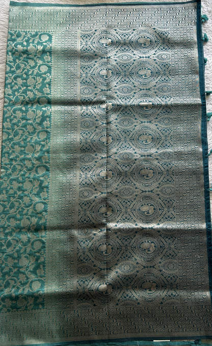 Semi Raw Silk Allover Saree Sapphire Colored Complemented with a Zari Border. - Sampradaya Designer Studio