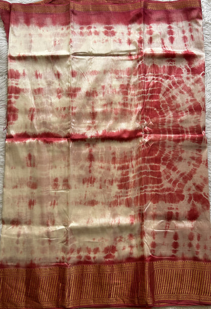 Mangalagiri Pattu Shibori Saree Off White colored complemented with a Rouge Color Zari Border - Sampradaya Designer Studio