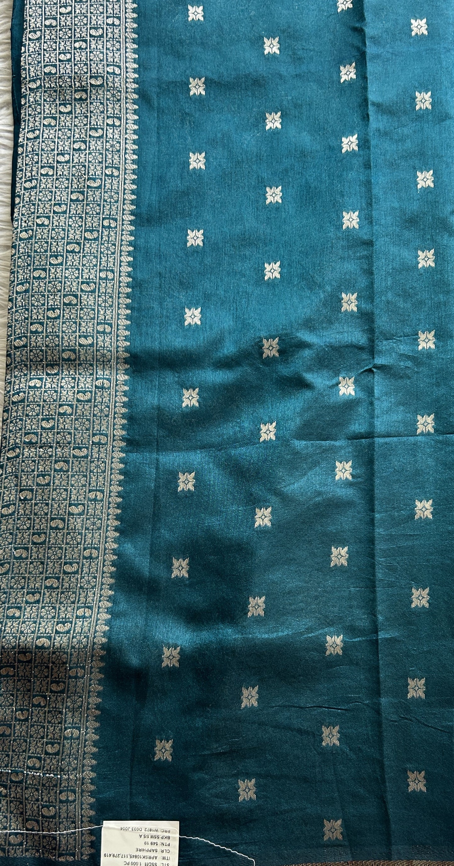 Semi Raw Silk Allover Saree Sapphire Colored Complemented with a Zari Border. - Sampradaya Designer Studio