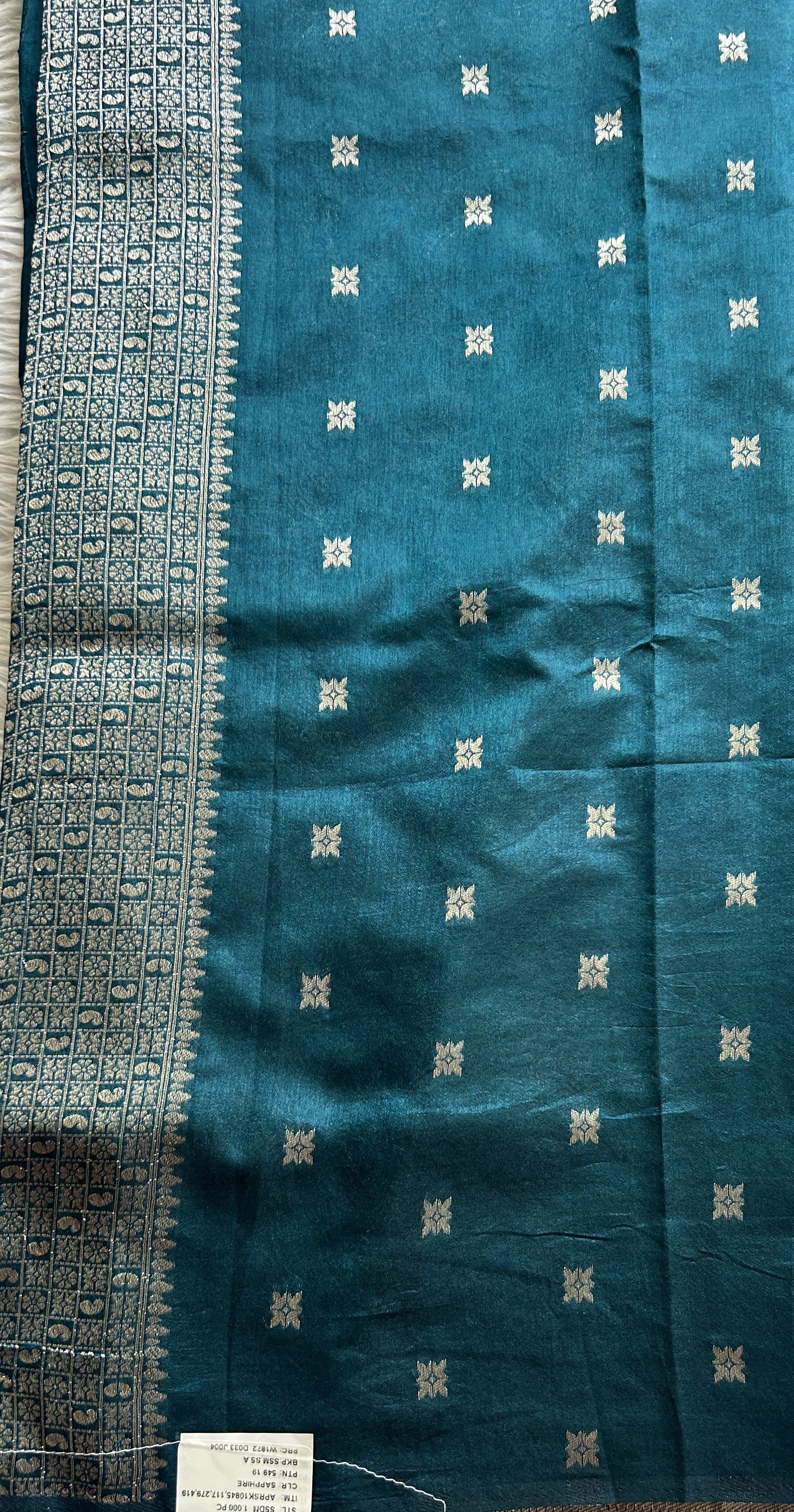 Semi Raw Silk Allover Saree Sapphire Colored Complemented with a Zari Border. - Sampradaya Designer Studio