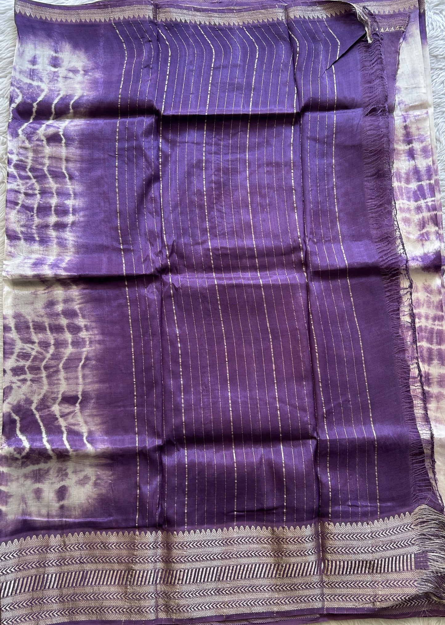Mangalagiri Pattu Shibori Saree Off White colored complemented with a Purple Color Zari Border - Sampradaya Designer Studio
