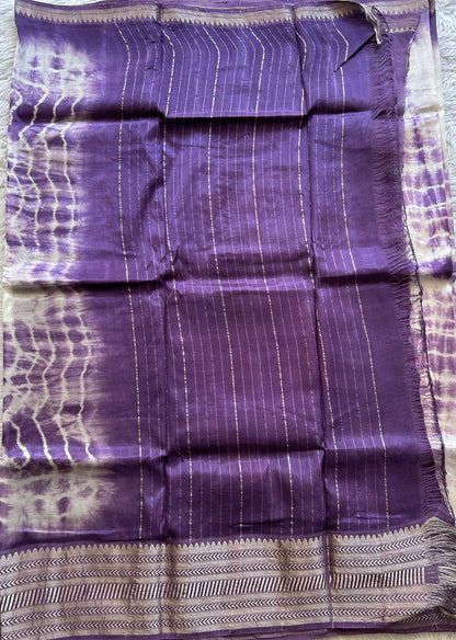 Mangalagiri Pattu Shibori Saree Off White colored complemented with a Purple Color Zari Border - Sampradaya Designer Studio