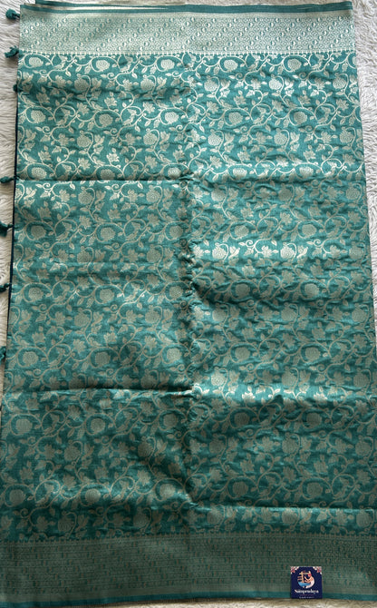 Semi Raw Silk Allover Saree Sapphire Colored Complemented with a Zari Border. - Sampradaya Designer Studio
