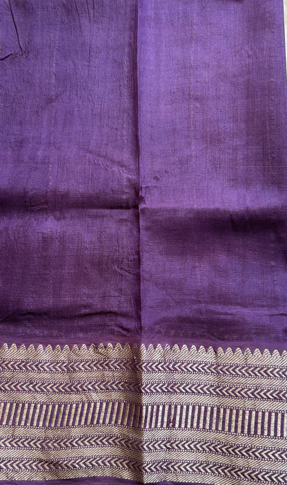 Mangalagiri Pattu Shibori Saree Off White colored complemented with a Purple Color Zari Border - Sampradaya Designer Studio