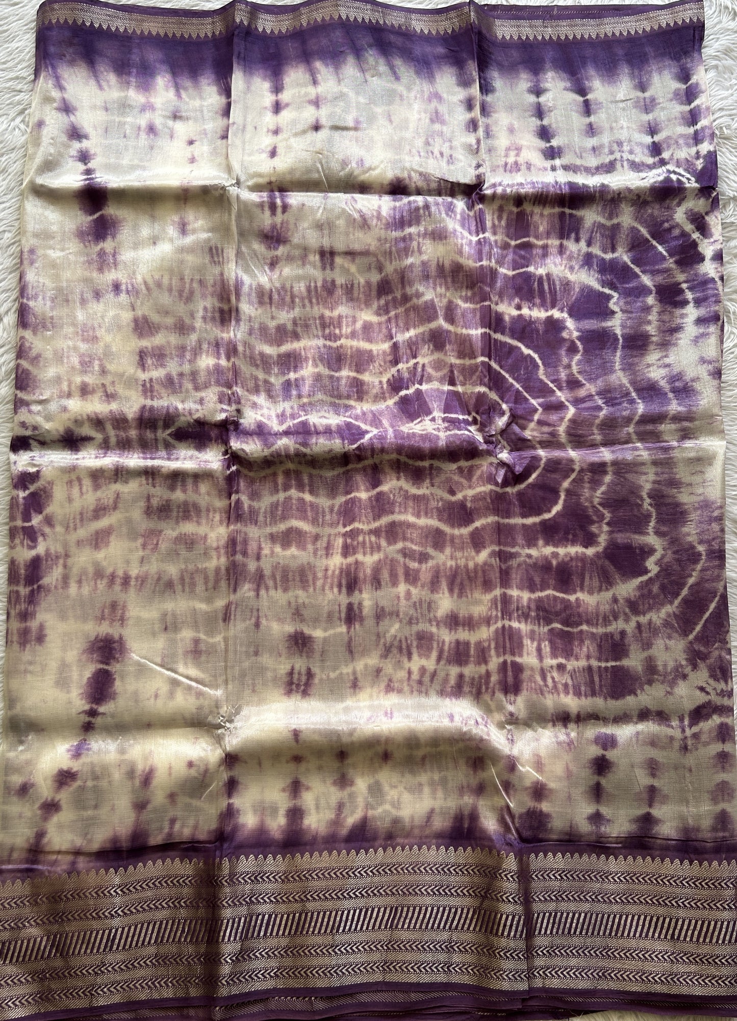 Mangalagiri Pattu Shibori Saree Off White colored complemented with a Purple Color Zari Border - Sampradaya Designer Studio