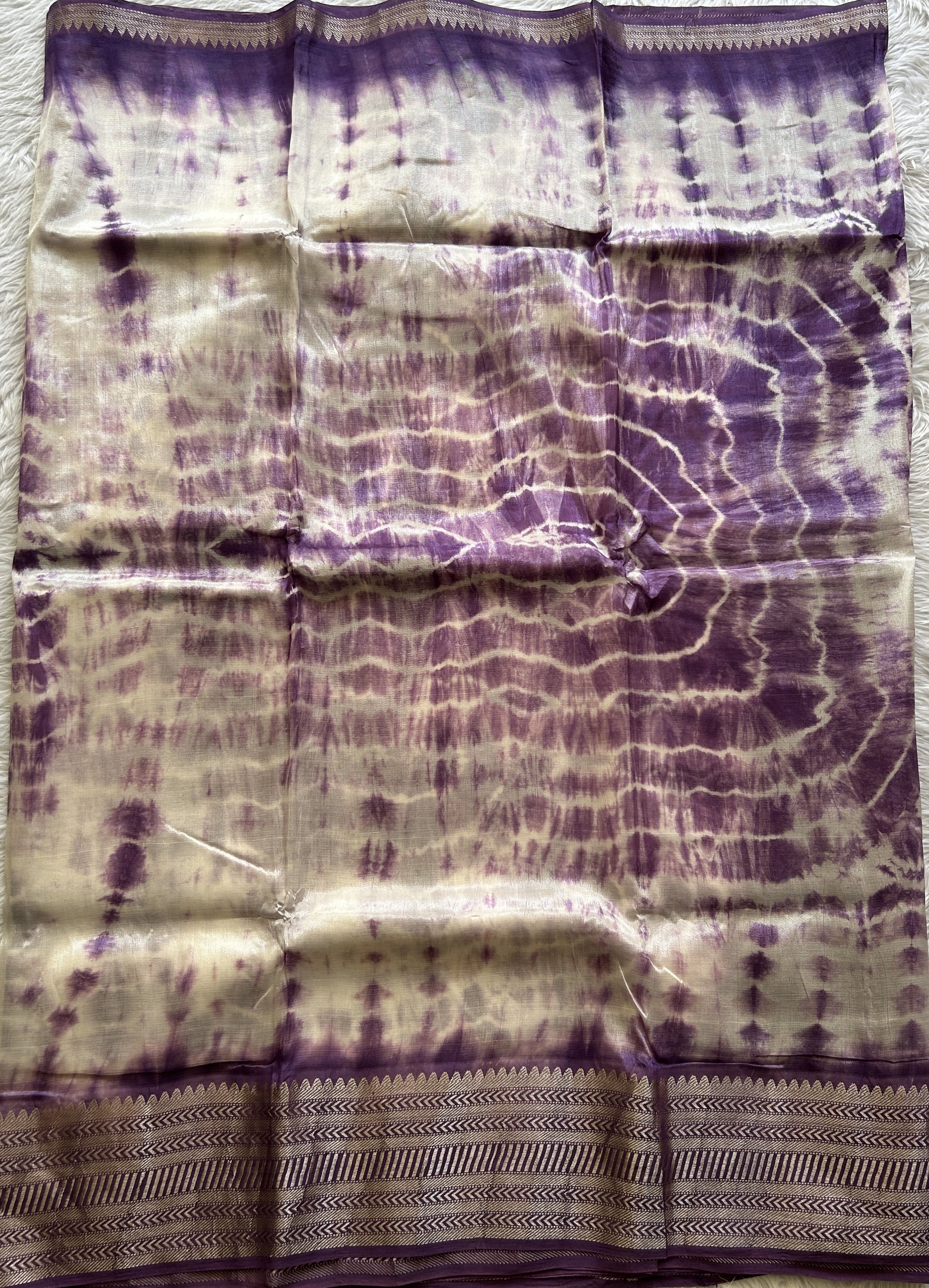 Mangalagiri Pattu Shibori Saree Off White colored complemented with a Purple Color Zari Border - Sampradaya Designer Studio