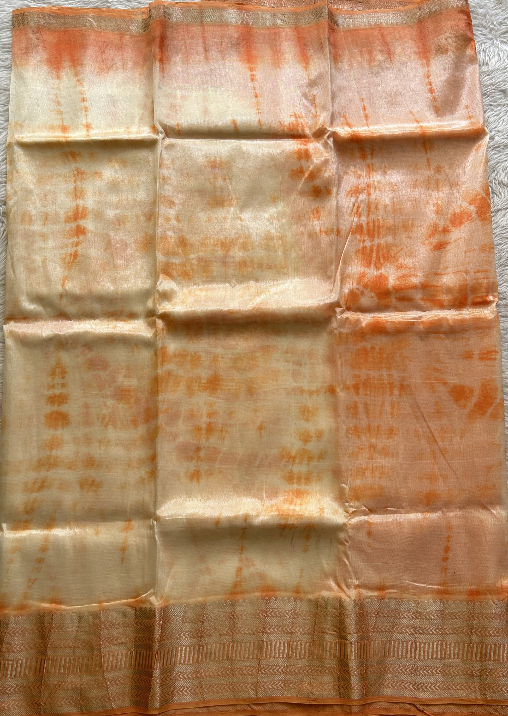 Mangalagiri Pattu Shibori Saree Off White colored complemented with a Pale Orange Color Zari Border - Sampradaya Designer Studio