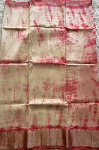 Mangalagiri Pattu Shibori Saree Off White colored complemented with a Pink Color Zari Border - Sampradaya Designer Studio