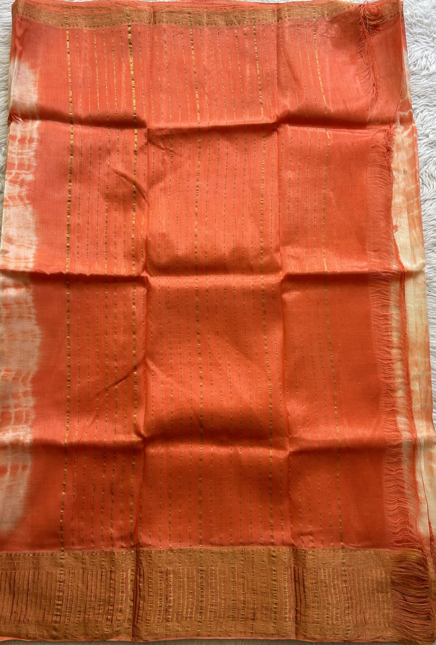 Mangalagiri Pattu Shibori Saree Off White colored complemented with a Light Orange Color Zari Border - Sampradaya Designer Studio