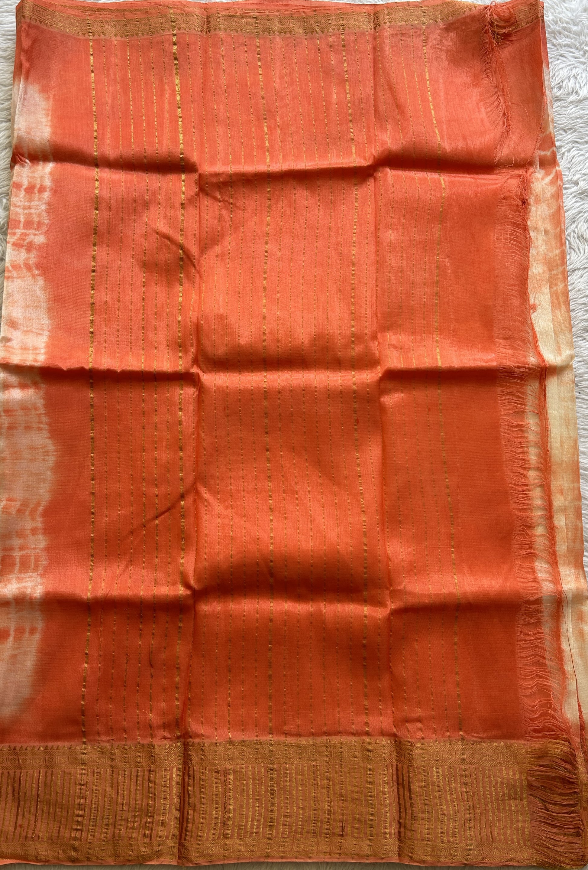 Mangalagiri Pattu Shibori Saree Off White colored complemented with a Light Orange Color Zari Border - Sampradaya Designer Studio