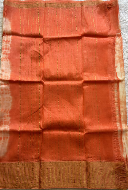 Mangalagiri Pattu Shibori Saree Off White colored complemented with a Light Orange Color Zari Border - Sampradaya Designer Studio