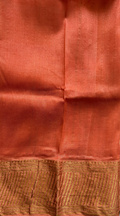 Mangalagiri Pattu Shibori Saree Off White colored complemented with a Light Orange Color Zari Border - Sampradaya Designer Studio