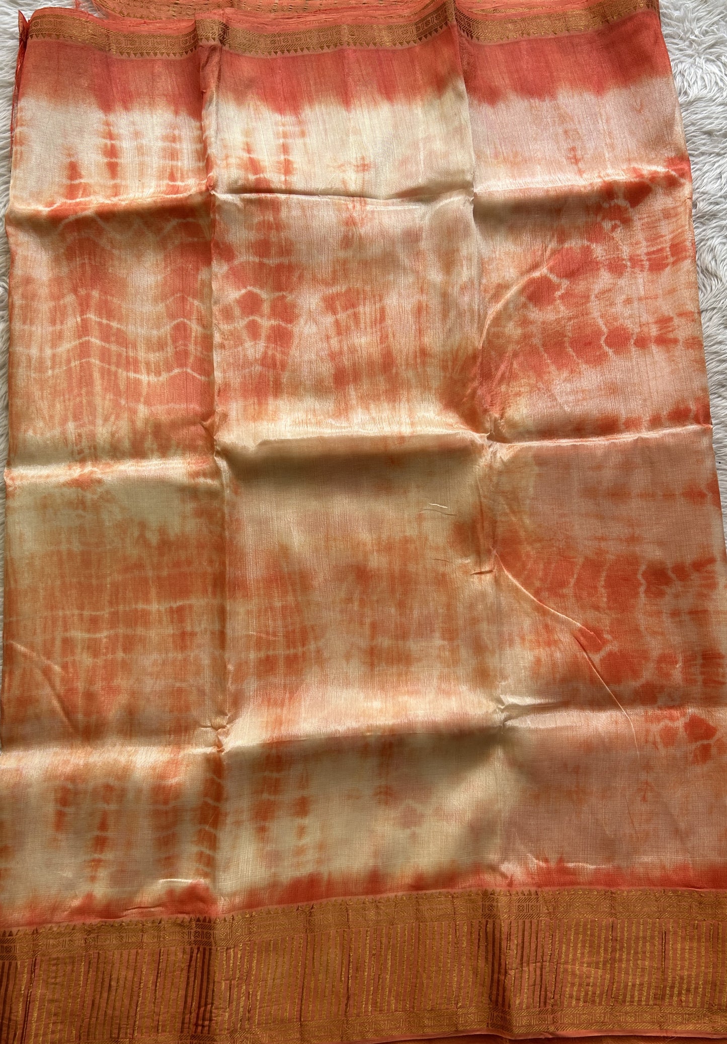 Mangalagiri Pattu Shibori Saree Off White colored complemented with a Light Orange Color Zari Border - Sampradaya Designer Studio