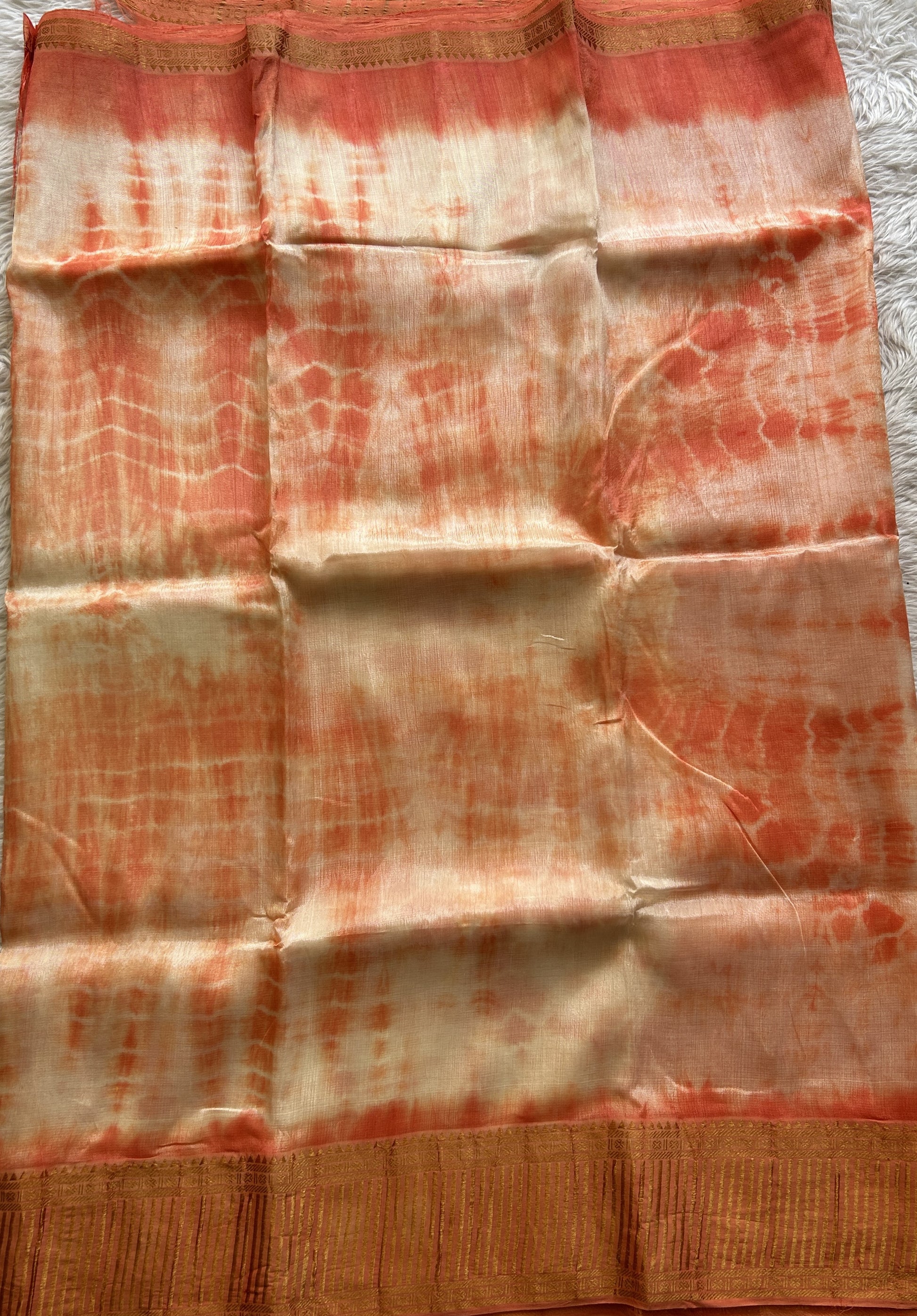 Mangalagiri Pattu Shibori Saree Off White colored complemented with a Light Orange Color Zari Border - Sampradaya Designer Studio