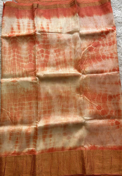 Mangalagiri Pattu Shibori Saree Off White colored complemented with a Light Orange Color Zari Border - Sampradaya Designer Studio