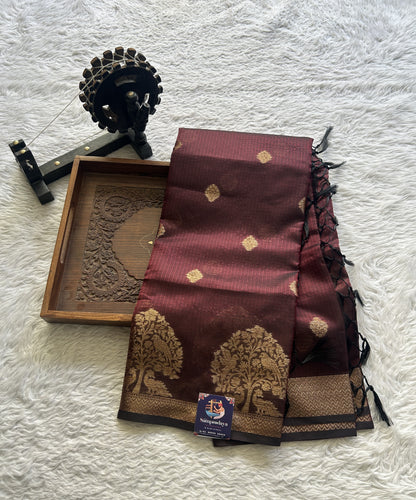 Silk kota Saree Maroon colored Complemented with a Zari Border. - Sampradaya Designer Studio