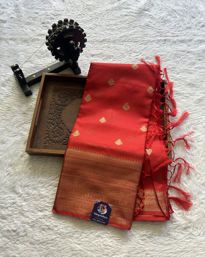 Silk kota Saree Red colored Complemented with a Zari Border. - Sampradaya Designer Studio