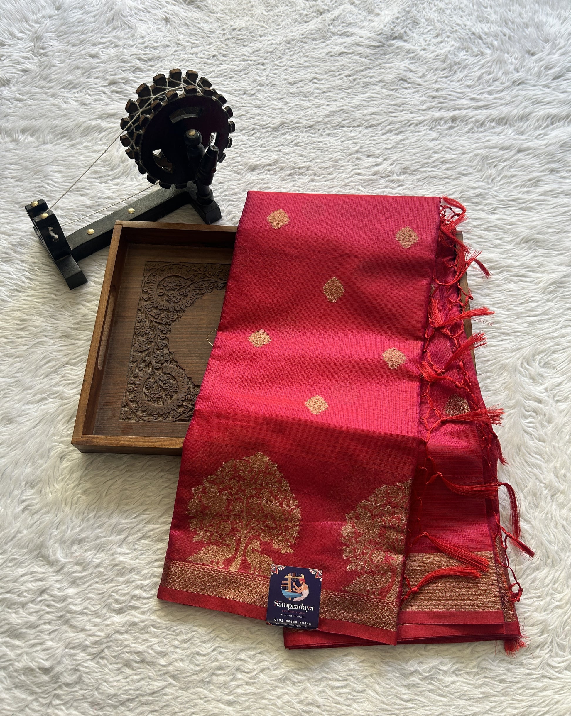 Silk kota Saree Deep Pink colored Complemented with a Zari Border. - Sampradaya Designer Studio