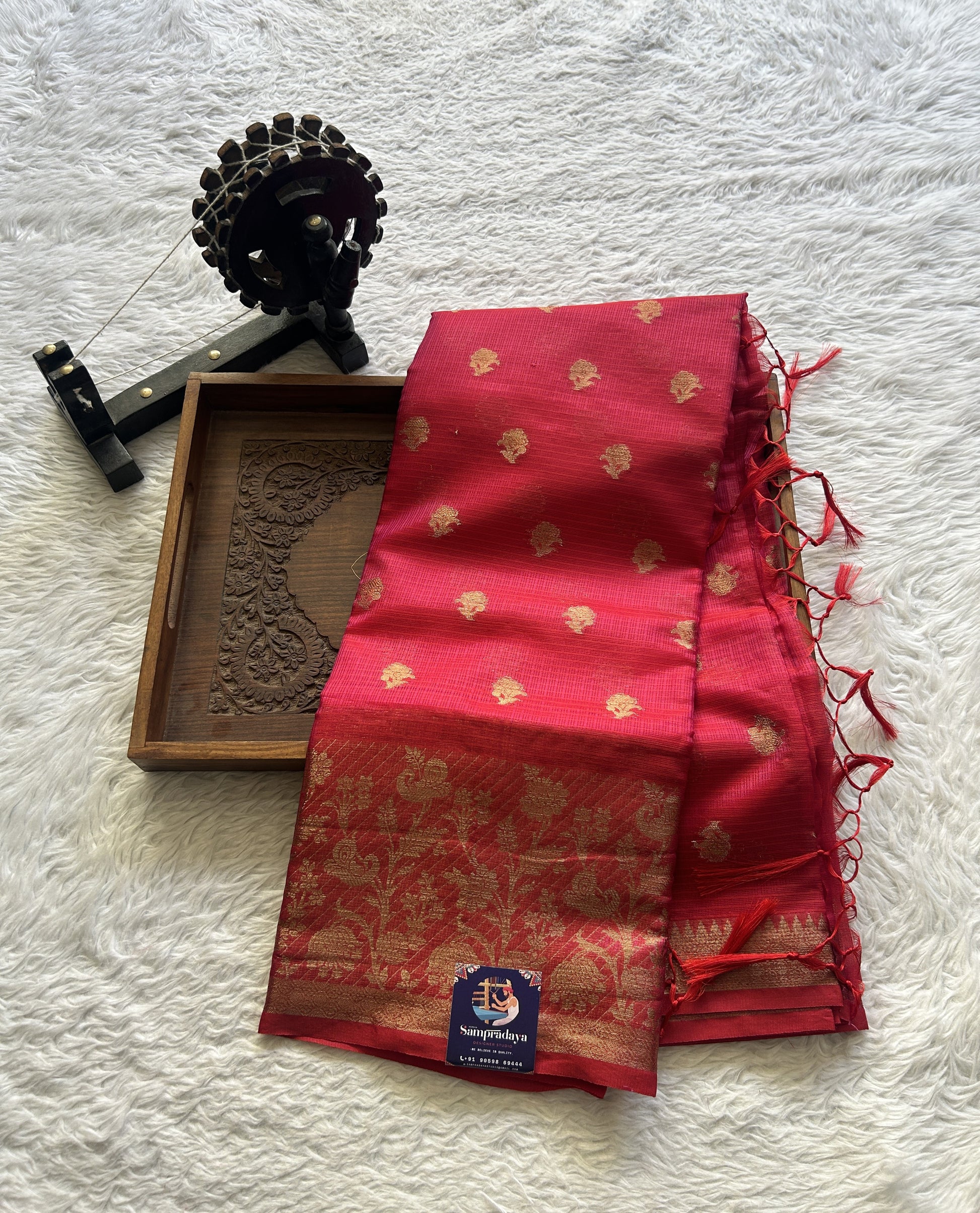 Silk kota Saree Pinkish Red colored Complemented with a Zari Border. - Sampradaya Designer Studio
