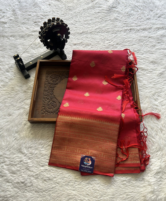 Silk kota Saree Hot Pink colored Complemented with a Zari Border. - Sampradaya Designer Studio