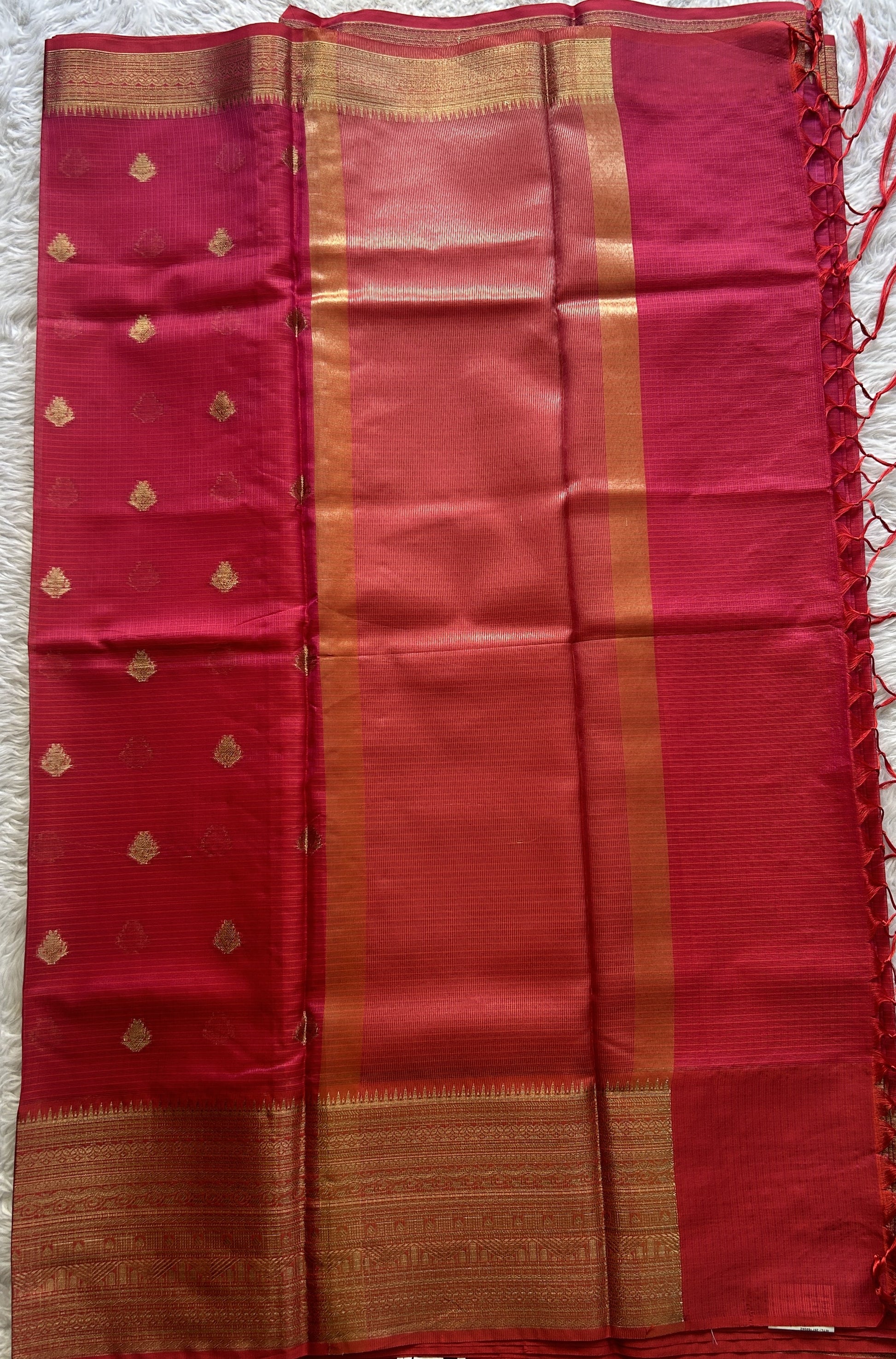 Silk kota Saree Hot Pink colored Complemented with a Zari Border. - Sampradaya Designer Studio