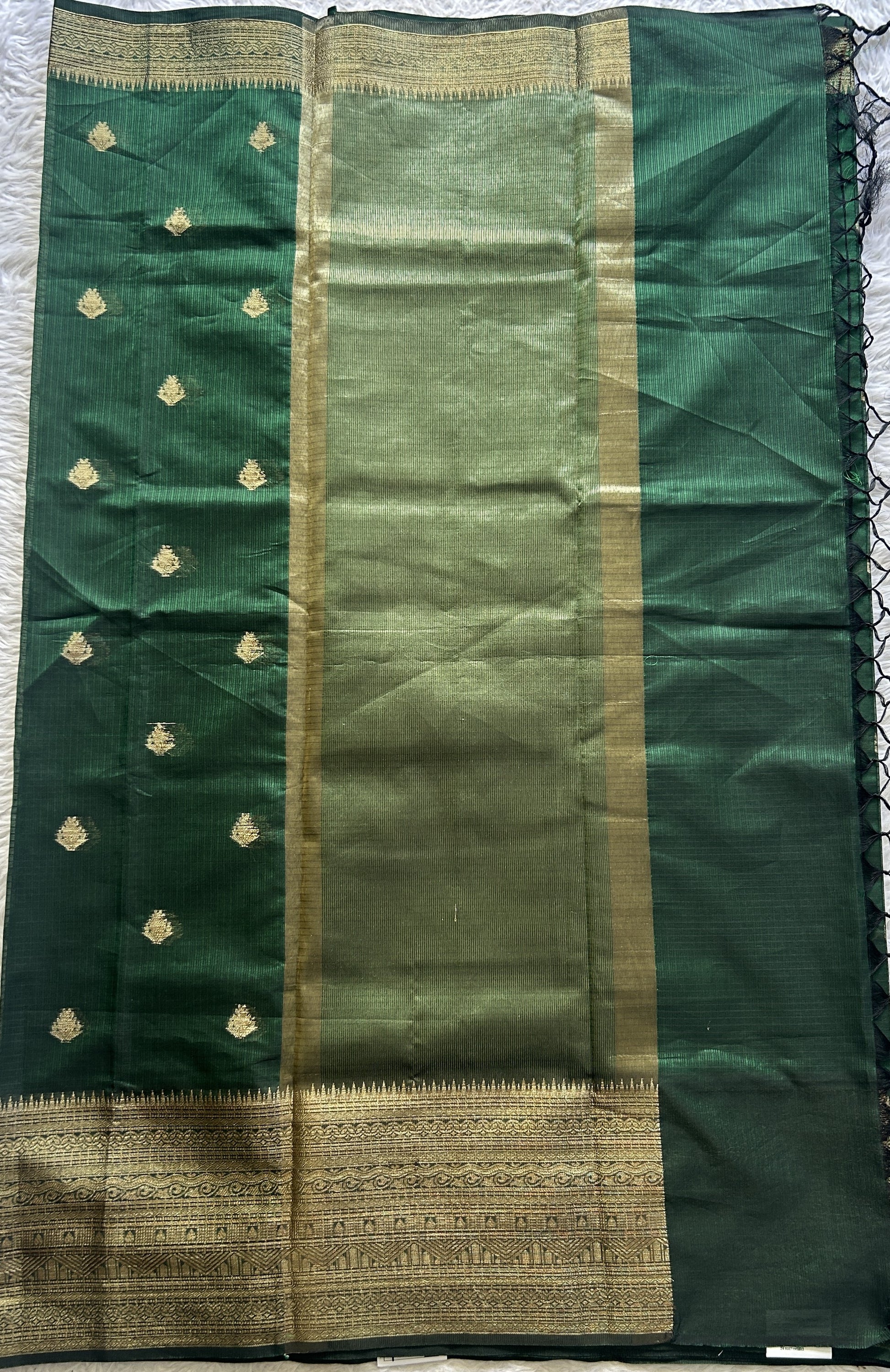 Silk kota Saree Dark Green colored Complemented with a Zari Border. - Sampradaya Designer Studio