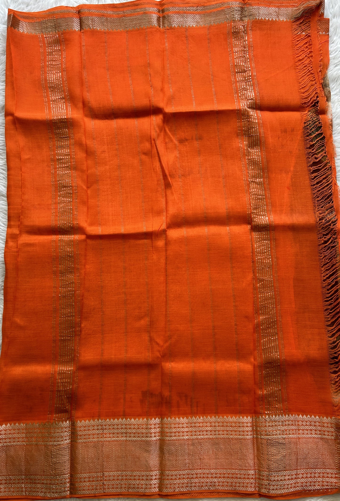 Mangalagiri Pattu Shibori Saree Multi colored complemented with a Orange Color Zari Border - Sampradaya Designer Studio