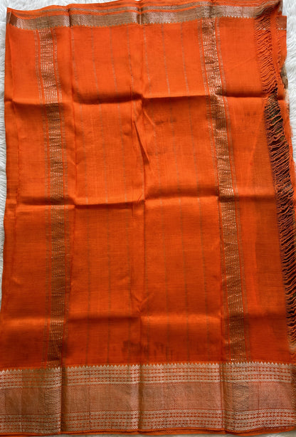 Mangalagiri Pattu Shibori Saree Multi colored complemented with a Orange Color Zari Border - Sampradaya Designer Studio