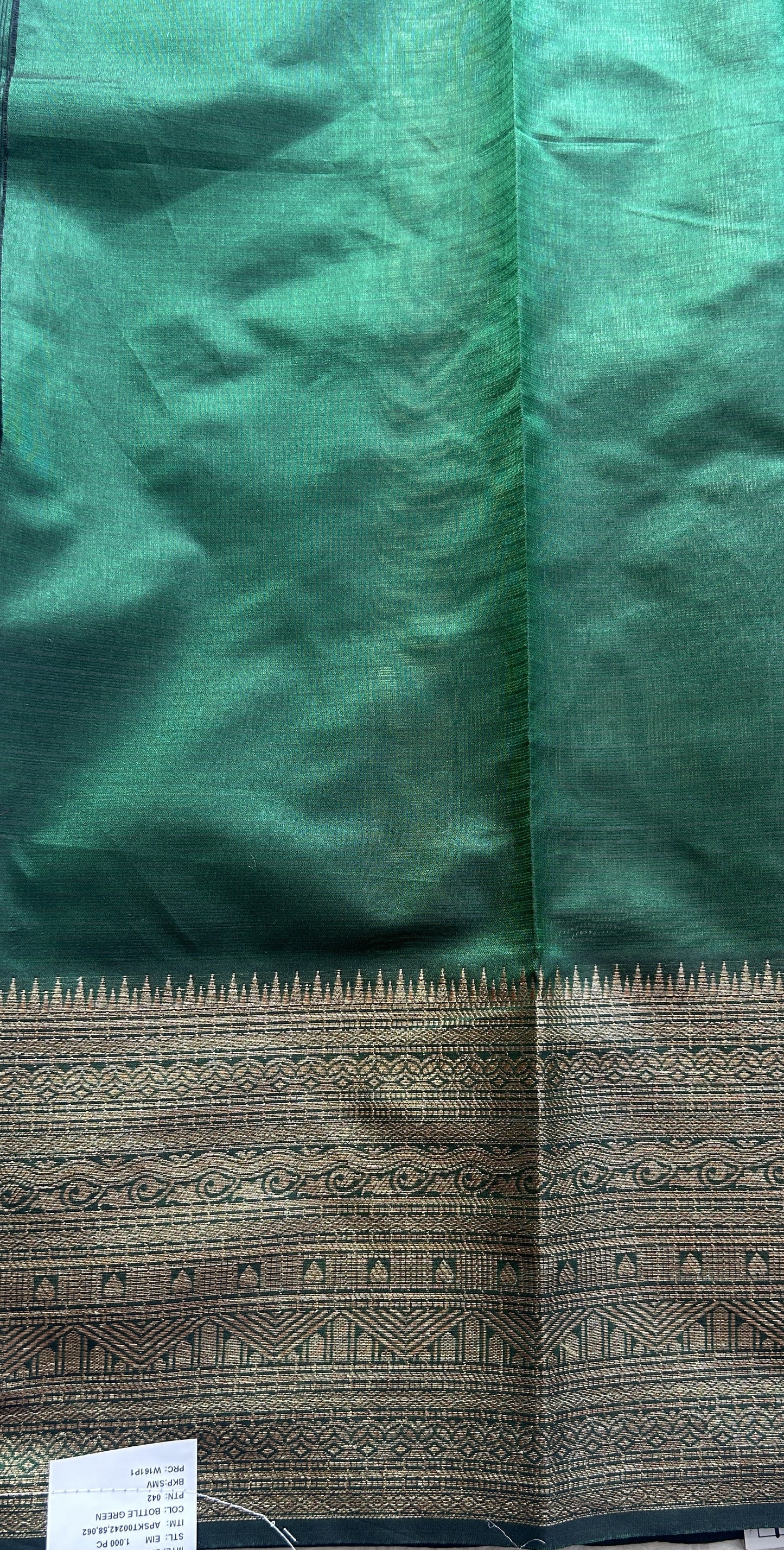 Silk kota Saree Dark Green colored Complemented with a Zari Border. - Sampradaya Designer Studio