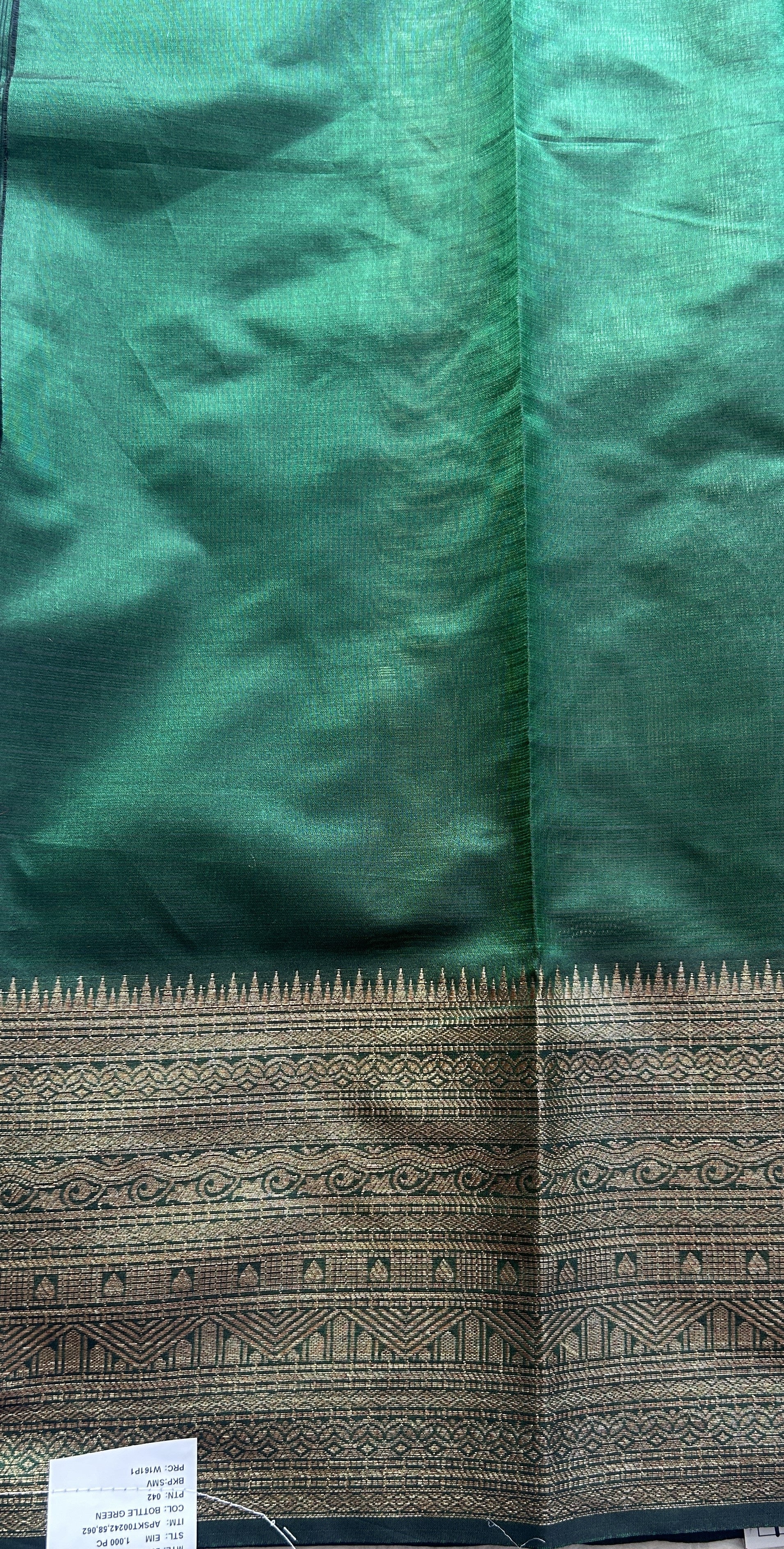 Silk kota Saree Dark Green colored Complemented with a Zari Border. - Sampradaya Designer Studio