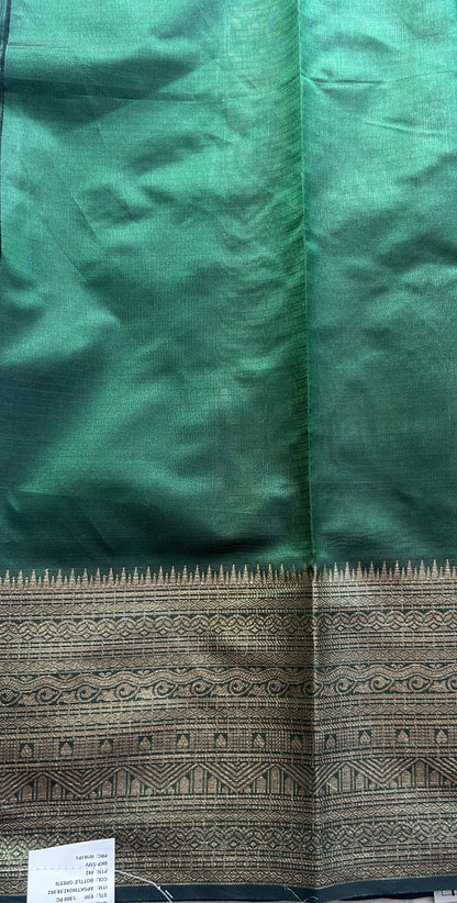 Silk kota Saree Dark Green colored Complemented with a Zari Border. - Sampradaya Designer Studio