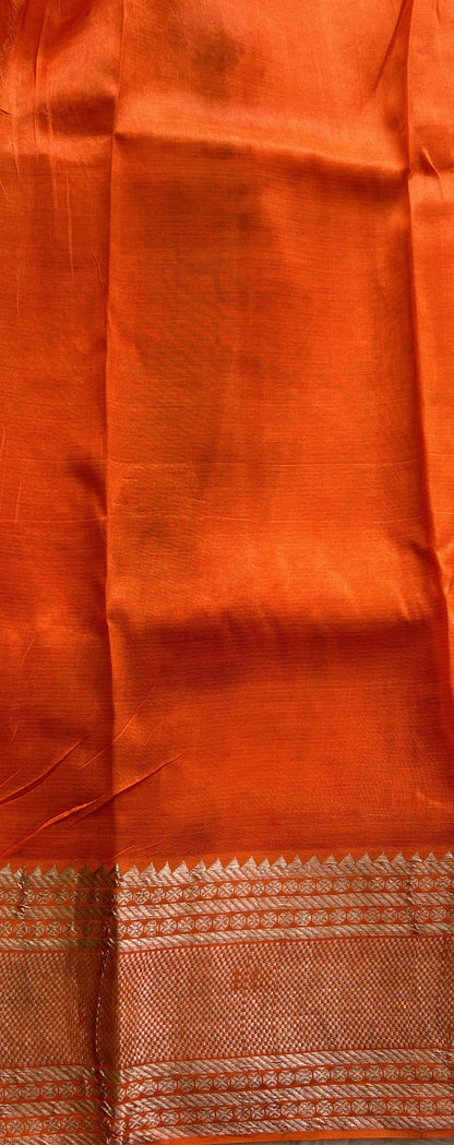 Mangalagiri Pattu Shibori Saree Multi colored complemented with a Orange Color Zari Border - Sampradaya Designer Studio