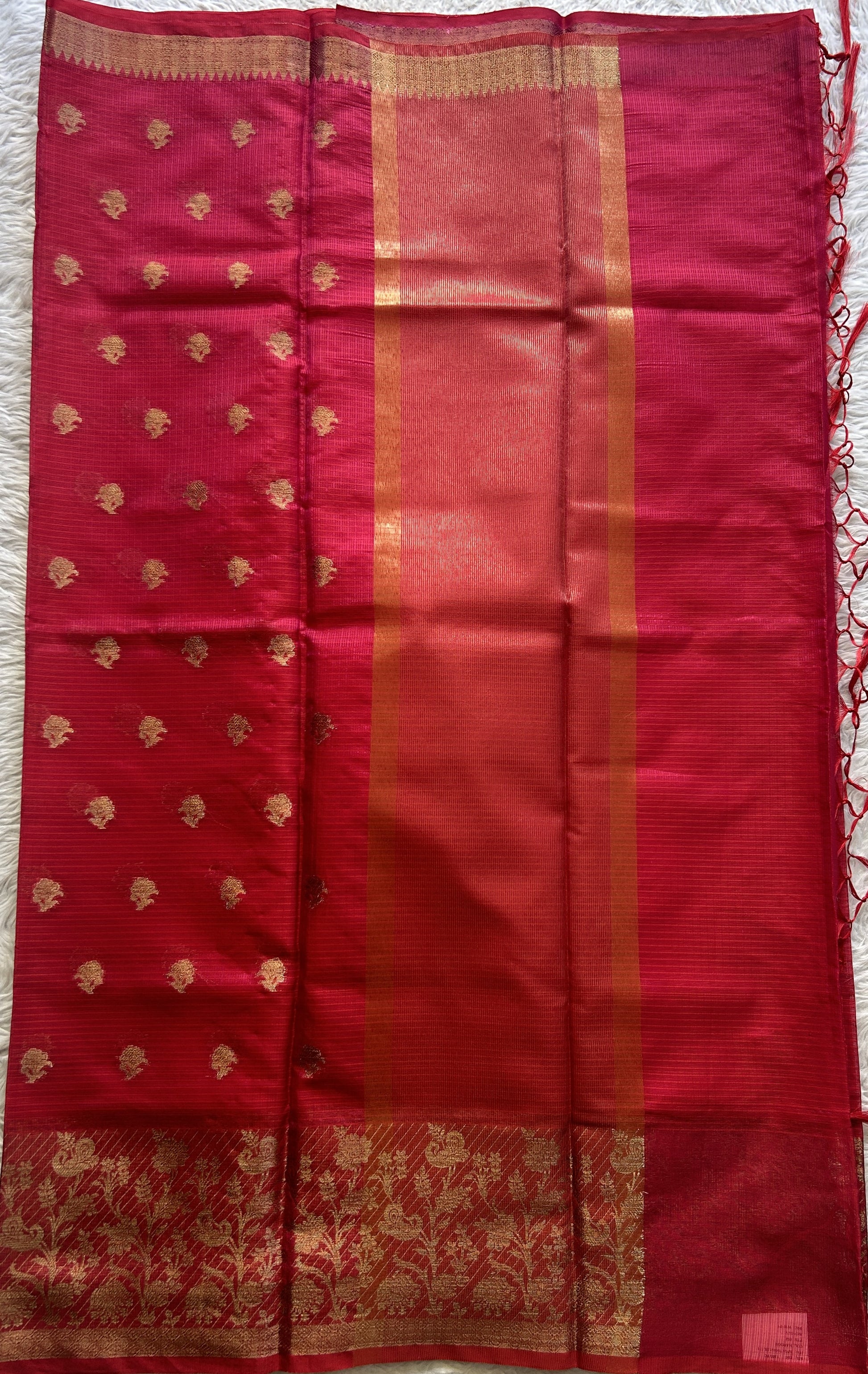 Silk kota Saree Pinkish Red colored Complemented with a Zari Border. - Sampradaya Designer Studio