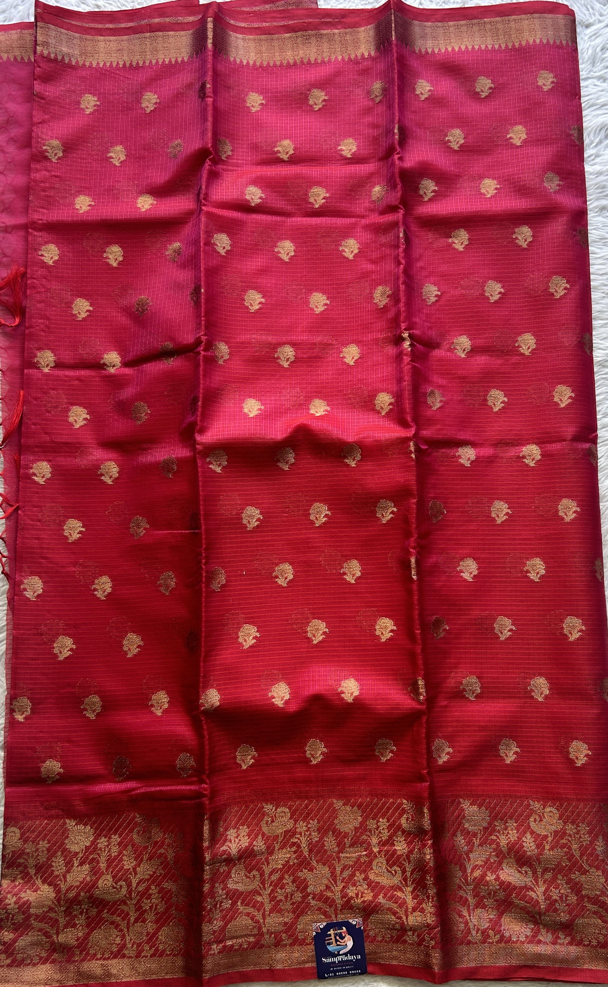 Silk kota Saree Pinkish Red colored Complemented with a Zari Border. - Sampradaya Designer Studio