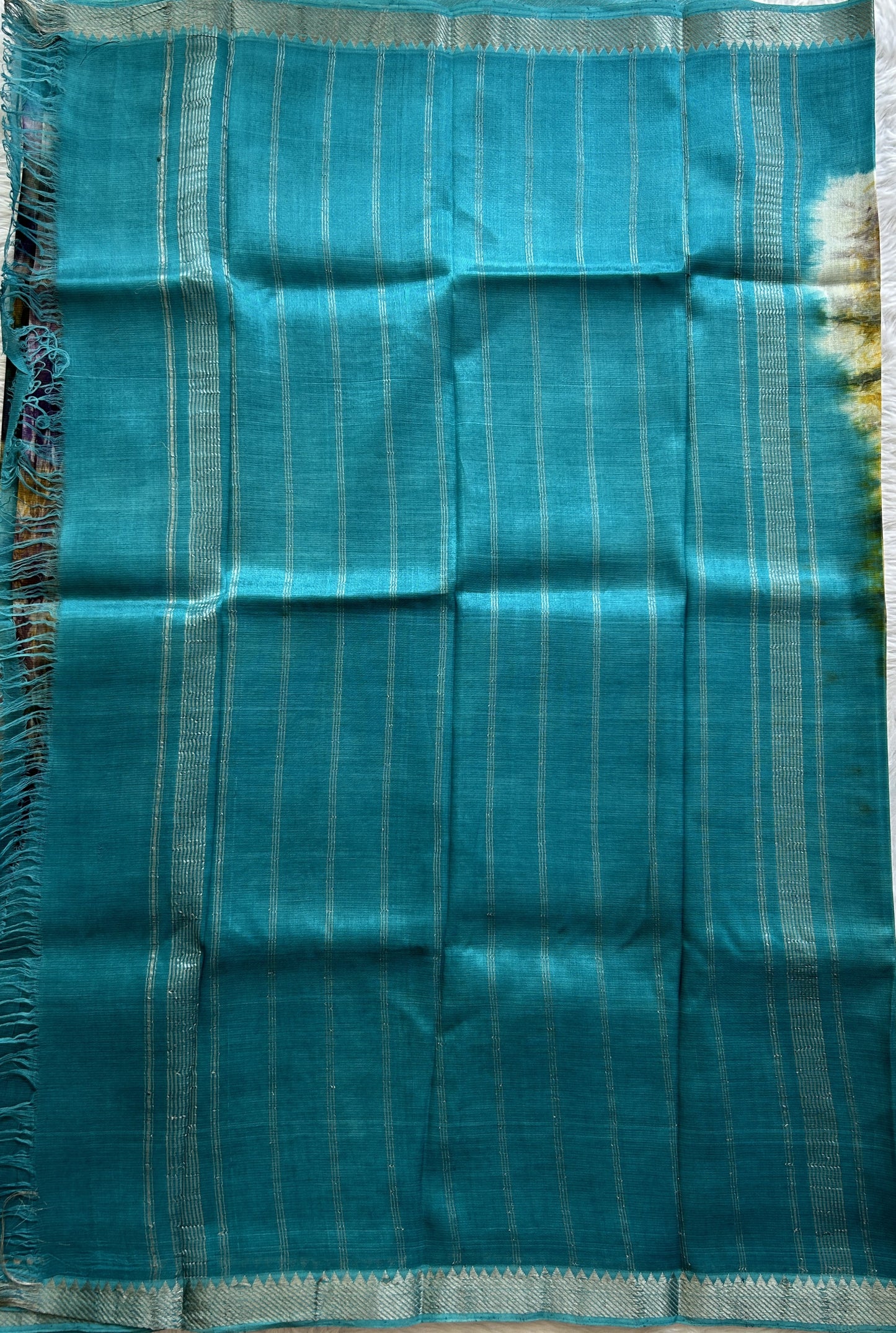 Mangalagiri Pattu Shibori Saree Multi colored complemented with a Sea Blue Color Zari Border - Sampradaya Designer Studio