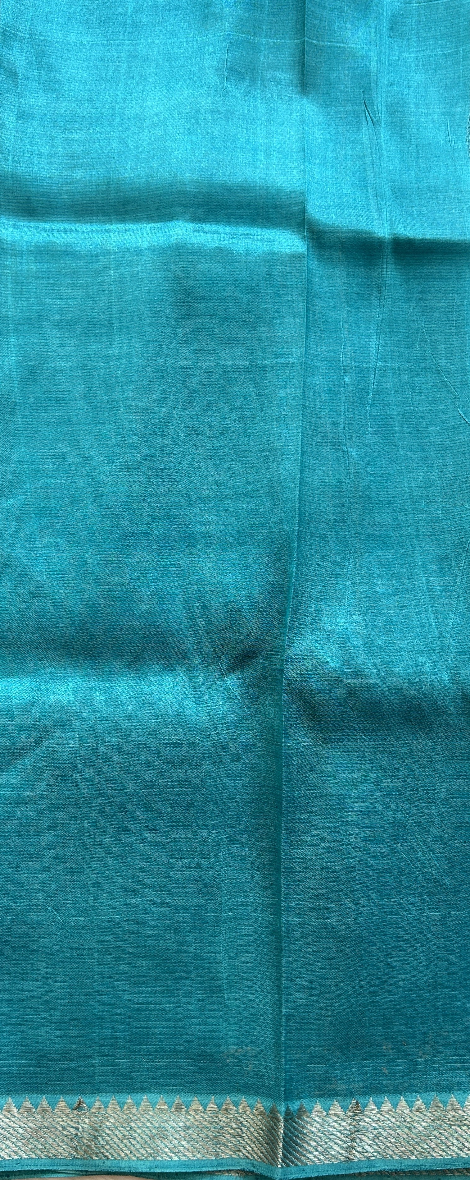 Mangalagiri Pattu Shibori Saree Multi colored complemented with a Sea Blue Color Zari Border - Sampradaya Designer Studio
