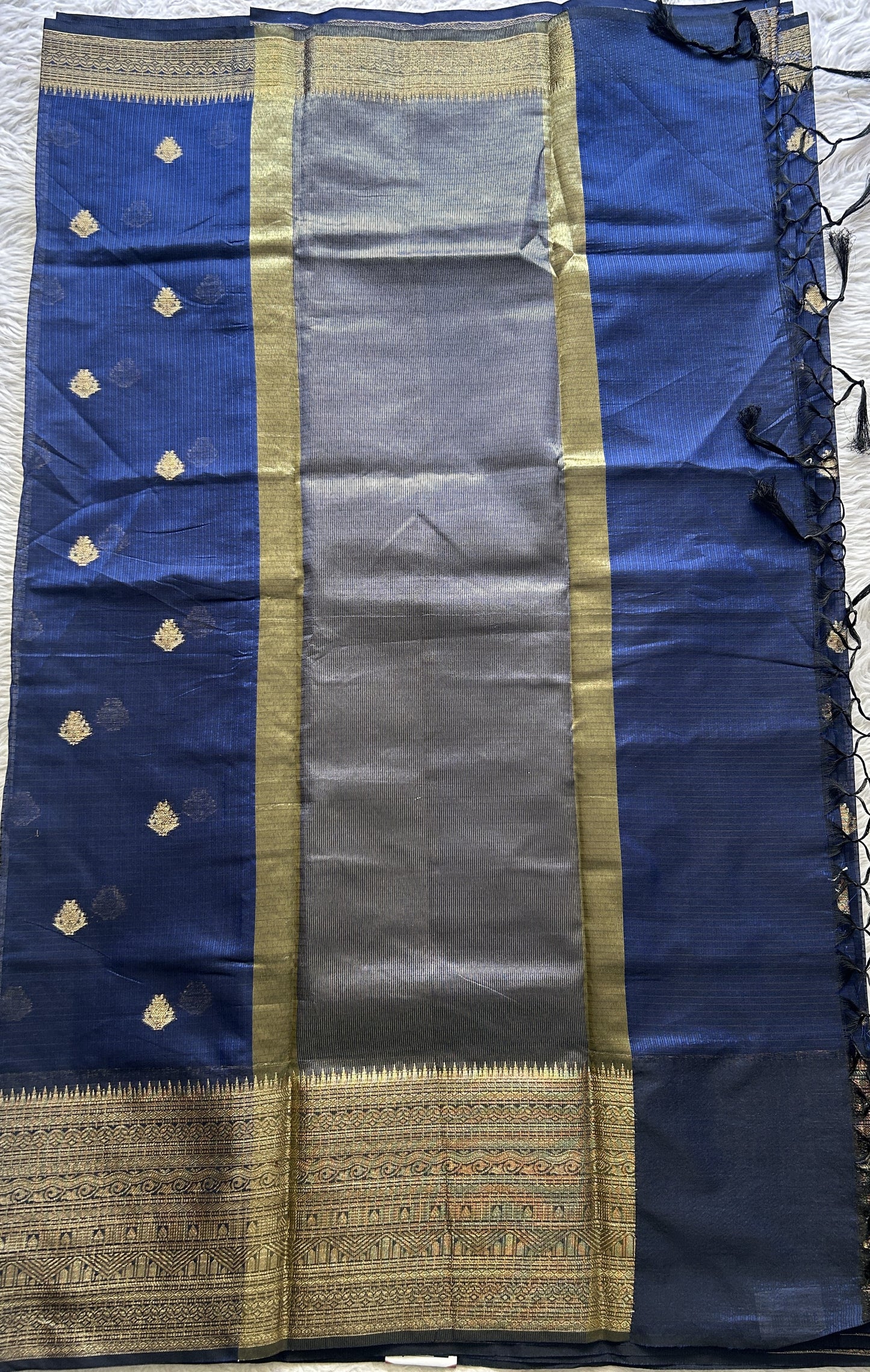 Silk kota Saree Ink Blue colored Complemented with a Zari Border. - Sampradaya Designer Studio