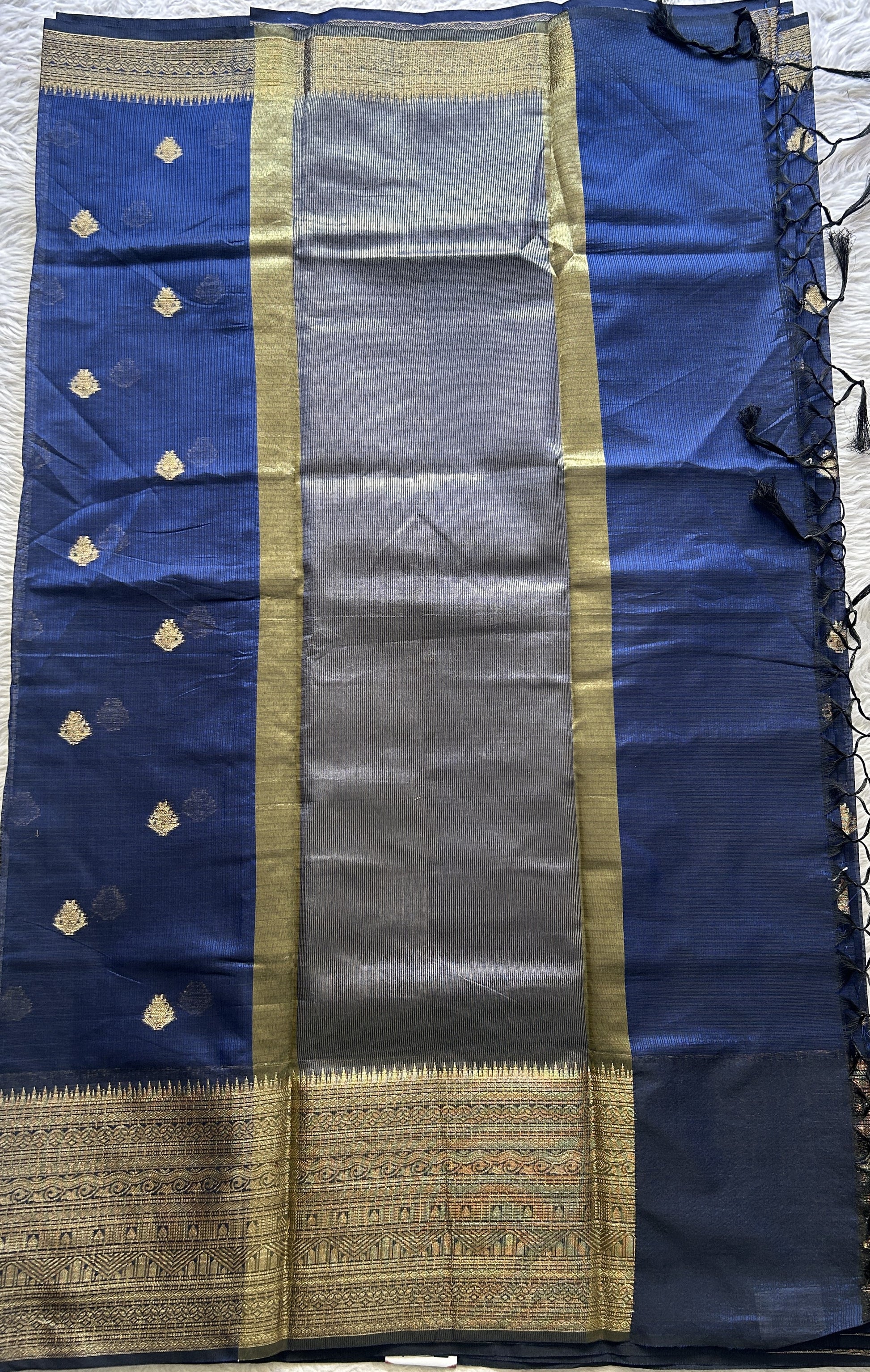 Silk kota Saree Ink Blue colored Complemented with a Zari Border. - Sampradaya Designer Studio