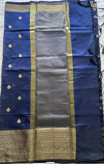 Silk kota Saree Ink Blue colored Complemented with a Zari Border. - Sampradaya Designer Studio